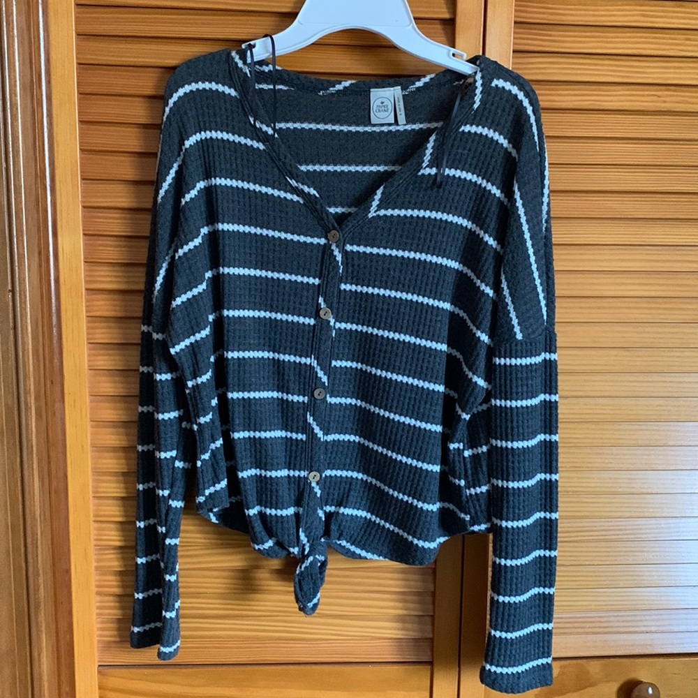 Paper Crane gray and white stripped long sleeve, size small, only worn few times